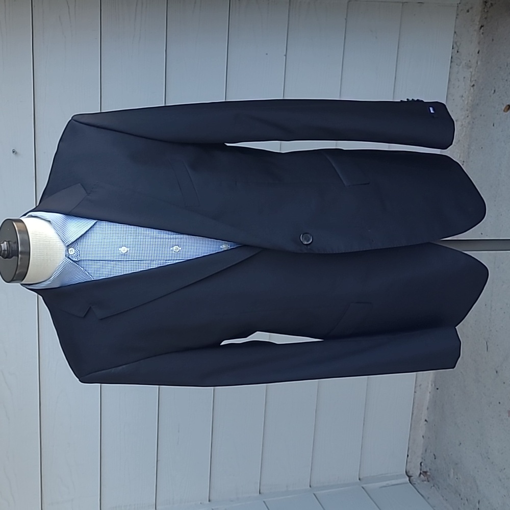 HUGO BOSS Jam75/Sharp3 Solid Black Super 120s Wool Guabello Mens 44 L Sport Coat